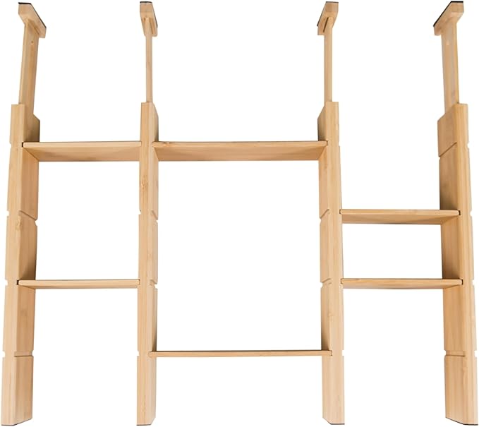 Lipper International Bamboo Wood Custom Fit Adjustable Dresser and Kitchen Drawer Dividers with Inserts, 13 1/4" to 17 1/4" Deep x 2 3/8" Tall, Set of 4