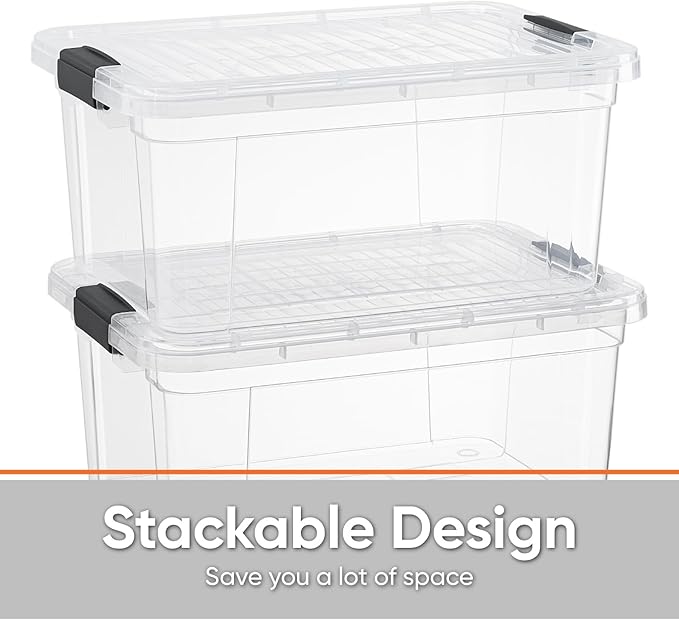 Superio Small Clear Storage Boxes with Lids, 11 Quart Plastic Container Bins for Organizing, Stackable Crates, BPA Free, Non Toxic, Odor Free