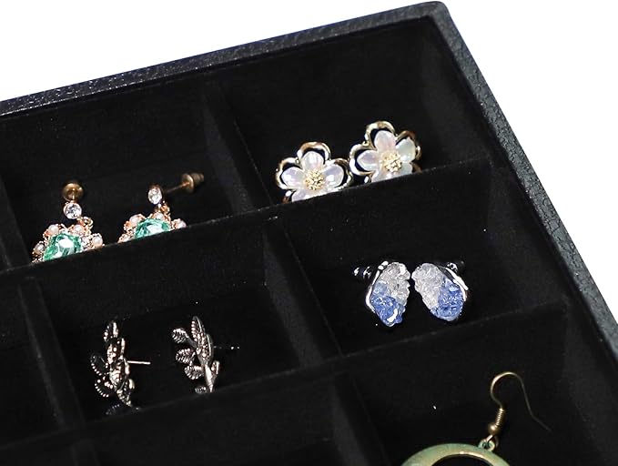 Wudygirl Velevt Stackable 30 Grid Jewelry Tray Display Rings Bracelet Earring Necklace Jewelry Tray Showcase Display Organizer (30 Grid)