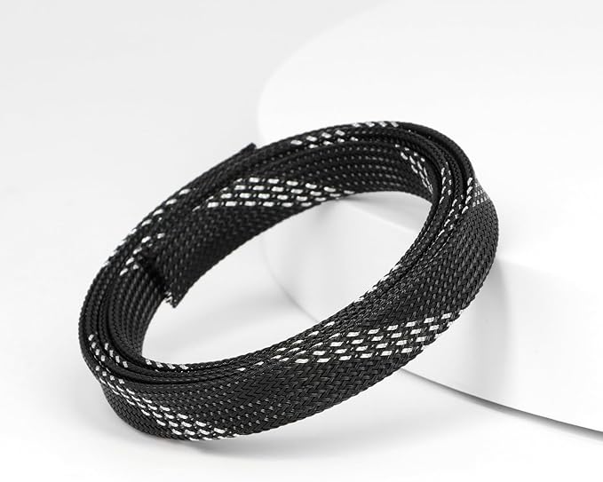 25ft PET Expandable Braided Cable Sleeve 3/8inch(10mm) Pet Braided Cable Sleeve for Audio Video Device Wire Automotive Wire (Black Silvery)