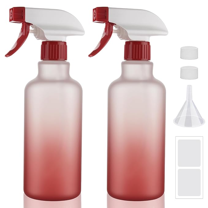 Spray Bottles 16.9oz/500ml Plastic Spray Bottle for Hair Mist/Stream Empty Spray Bottle Heavy Duty Refillable Containers for Cleaning Solutions, Plants Gradient 2 Pack (Red)