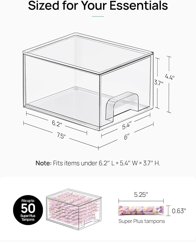 8 Pack Small Clear Stackable Storage Drawers, Acrylic Bathroom Makeup Organizer