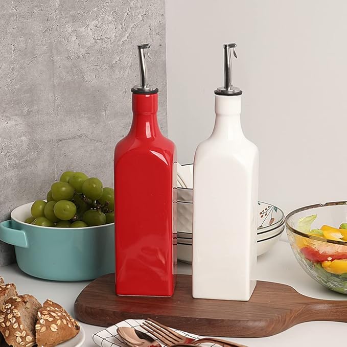Sweejar 19 Fl Oz Ceramic Olive Oil Dispenser Bottle with Spout, Large Oil Dispenser for Kitchen, Opaque EVOO Oil and Vinegar Cruet for Cooking, Oil Container for Avocado Oil, Pack of 1 (White)