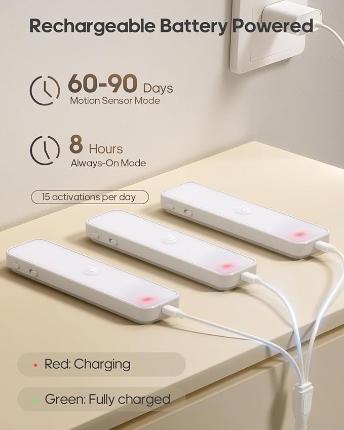 GOODEA 5 Pack Under Cabinet Lighting Wireless, Small 6'' Led Rechargeable Motion Sensor Light Indoor, 3CCT Dimmable Closet Light, Stick on Magnetic Under Counter Light for Pantry, Bookshelf, Stairs
