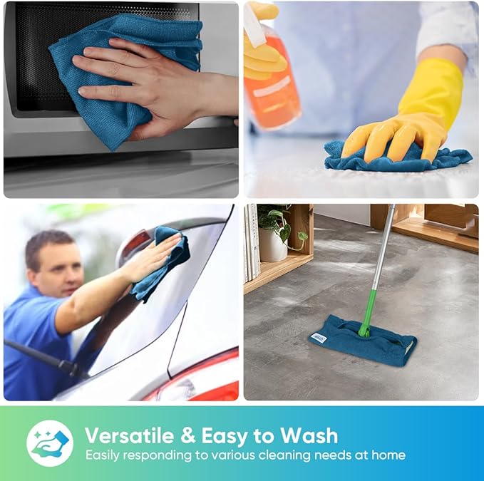 HOMEXCEL Navy Blue Microfiber Cleaning Cloth, 24 Pack Cleaning Towels for Kitchen, Lint Free, Scratch-Free, Highly Absorbent, and Reusable Cleaning Rags for House, Window, Cars, 11.5 X11.5 inch