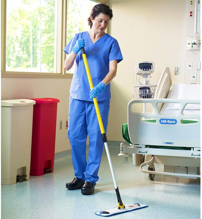 Rubbermaid Commercial Products Mop Head for Microfiber Damp Mop, 18-Inch, Blue, Heavy-Duty Single Sided Cleaning Cloth for Hardwood/Tile/Laminated Floors in Kitchen/Lobby/Office