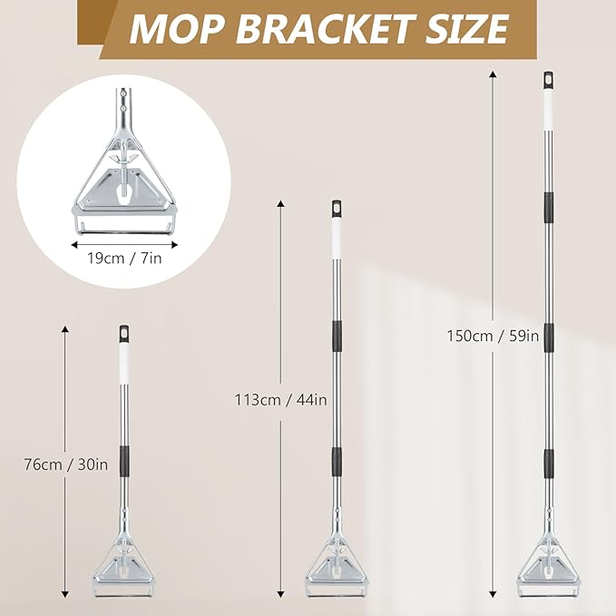 Heavy Duty Commercial Mop Handle, 59" Stainless Steel Adjustable Industrial Mop Rod Replacement - Quick Replacement, Universal for Home, Office, Garage, Workshop & Warehouse Floor Cleaning