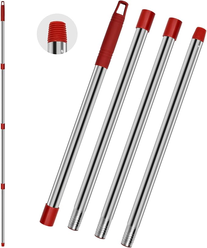4 Section Stainless Spin Mop Replacement Handle for O Cedar Spin Mop Handle for Ocedar Spin Mop Handles Adjustable 30" to 58" Mop Stick Pole to Various Floor Clean, Universal Screw Joint (No Mop Head)
