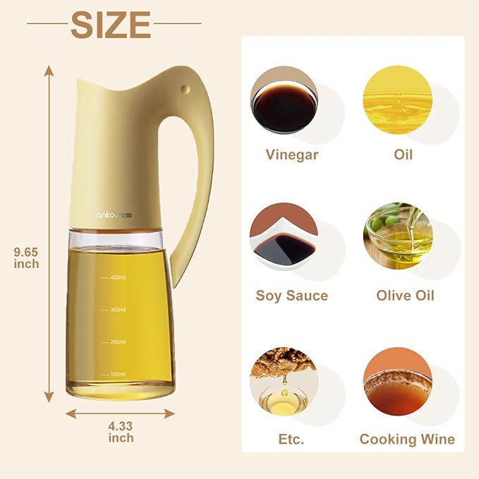 Ankou Auto Flip Lid Oil Dispenser Bottle for Kitchen-20oz 580ml Set of 2 Glass Olive Oil Dispenser Bottles with Scale, Oil and Vinegar Condiment Storage Container Set, Non-Drip Spout, Leakproof
