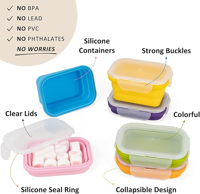 Reusable Silicone Snack Sontainers with Lids, 14oz, Small Collapsible Food Storage Containers for Meal Lunch Small Portion, Stackable