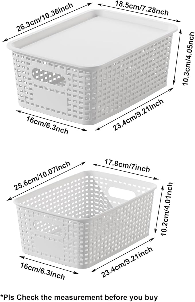 White Plastic Storage Baskets with Lids 10 Pack Stackable Storage Bins