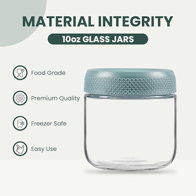 NETANY 6-pack 10oz Glass jars with Airtight Lids, Overnight Oats Containers with Lids, Wide mouth Mason Salad jars