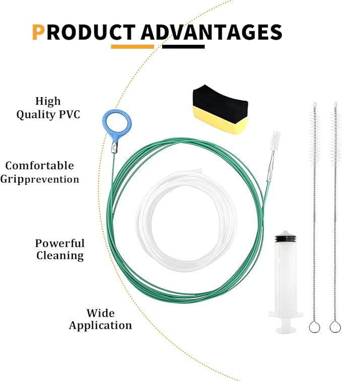 Car Sunroof Drain Cleaning Tool, 118 Inch Flexible Long Drain Brush Pipe Cleaners with Straight Brush Syringe & Sponge
