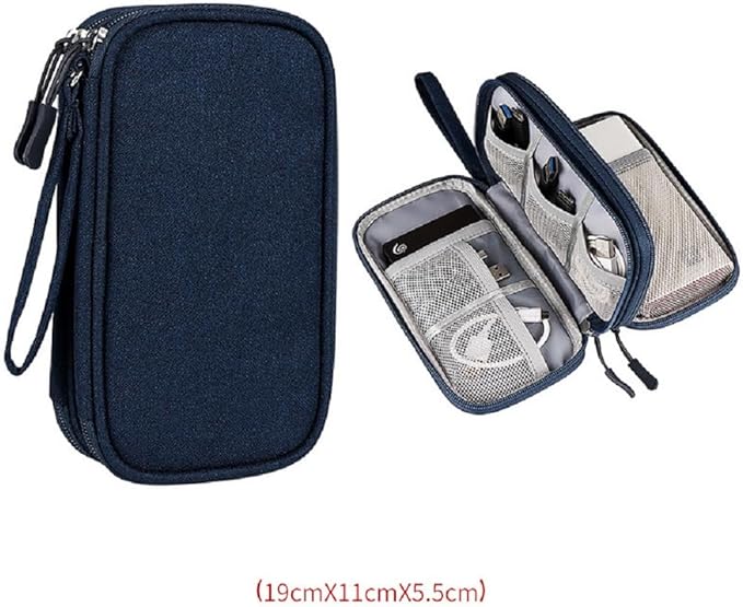 Yiasangly Electronic Organizer Bag, Waterproof Portable Travel Cable Storage Bag, Multifunctional Cord Storage Case for USB Drive, Dard Drive, Power Bank, Charger, Mouse, USB Cable, Headphones - Blue