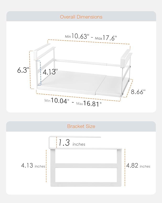 Under Shelf Storage Basket, 2 Pack Hanging Baskets Under Cabinet Shelf Organizer, Expandable Add-On Space Saver Pantry Kitchen Bookshelf Cupboard Slide-in White Heavy-Duty