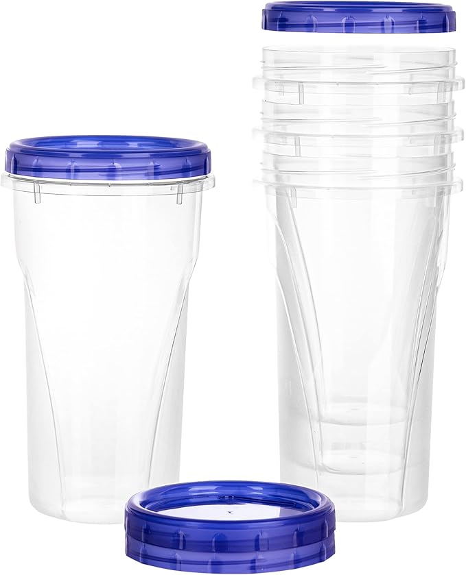 [48 oz 4 Pack] Twist Top Deli Containers Clear bottom With blue Top Twist