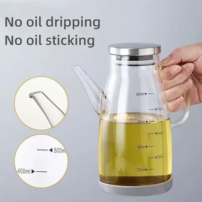 Glass Oil Dispenser Bottle - Glass Olive Oil Bottle for Kitchen, Wide Mouth Borosilicate Glass Cooking Oil Bottles with Lid and Handle,800ML/27oz