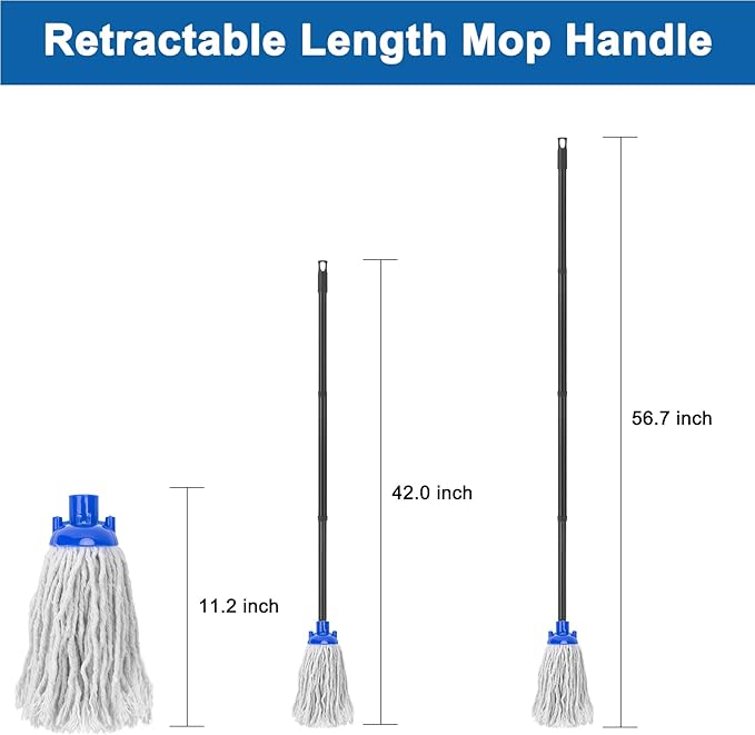 KeFanta Mop for Floor Cleaning,2 Pcs Cotton String Wet Mops Replacement Head Refill Compatible with Microfiber Cloth Mop & 0.8" Diameter Mops Handle(1 Handle & 2 Heads)