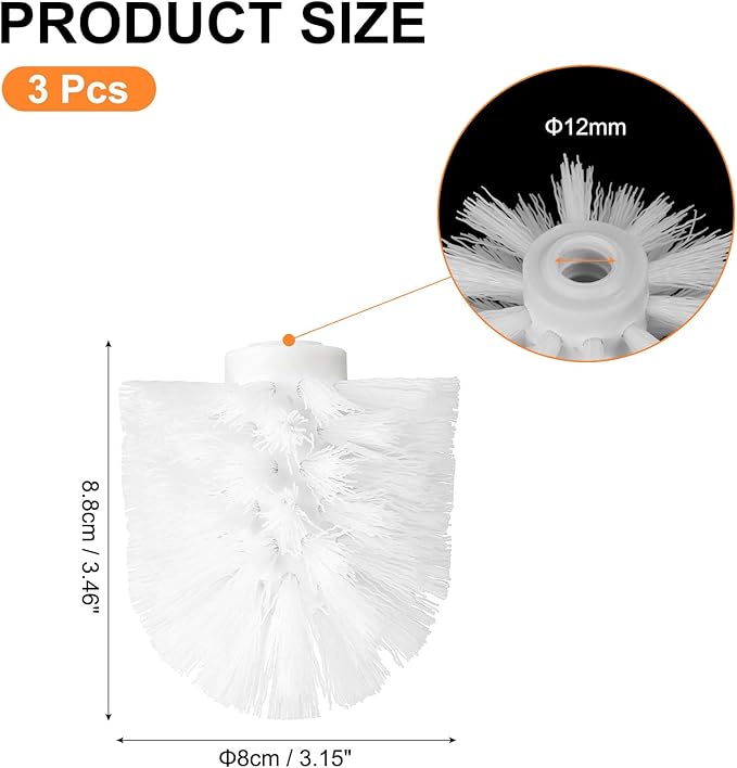 uxcell 3 Pcs Toilet Bowl Brush Replacement Head 12mm, Toilet Scrub Brush Cleaning Round Ball Shaped Toilet Brushes Heads White
