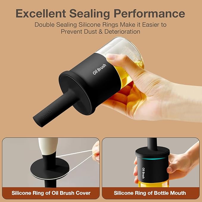 YARRAMATE 2pcs 300ml / 10oz Oil Dispenser with Brush - Glass Oil Dispenser for Kitchen with Silicone Heat Resistant Brush for Oil and Sauce Cooking BBQ Grill Frying - Black&Green