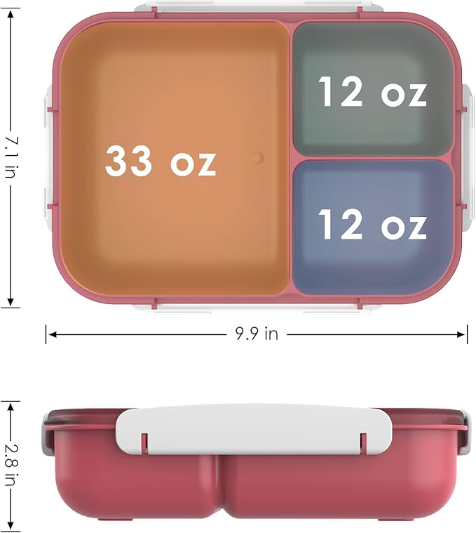 WHALEHOUSE Large Capacity Bento Box for Adult, 1700ML 3 Compartments Lunch Box with Utensil, Airtight Food Container with Lids for Meal Prep