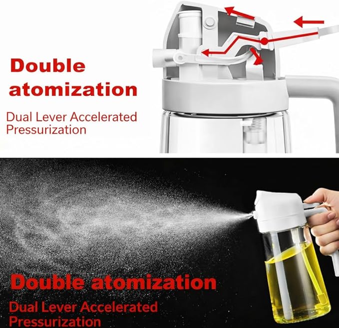 16oz/470ml Glass Olive Oil Sprayer for Cooking, 2 in 1 Oil Dispenser for Kitchen Gadgets, Food Grade Premium Spray Bottle with Portion Control for Salad, Frying