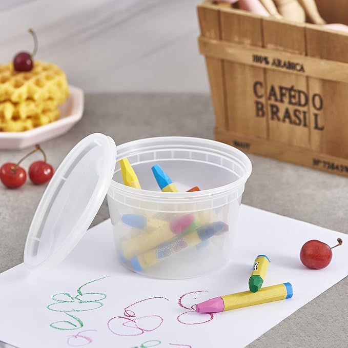 [240 Set - 16 oz.] Plastic Deli Food Storage Containers With Lids, Disposable togo containers for soup, Meal Prep, Slime | BPA Free | Stackable