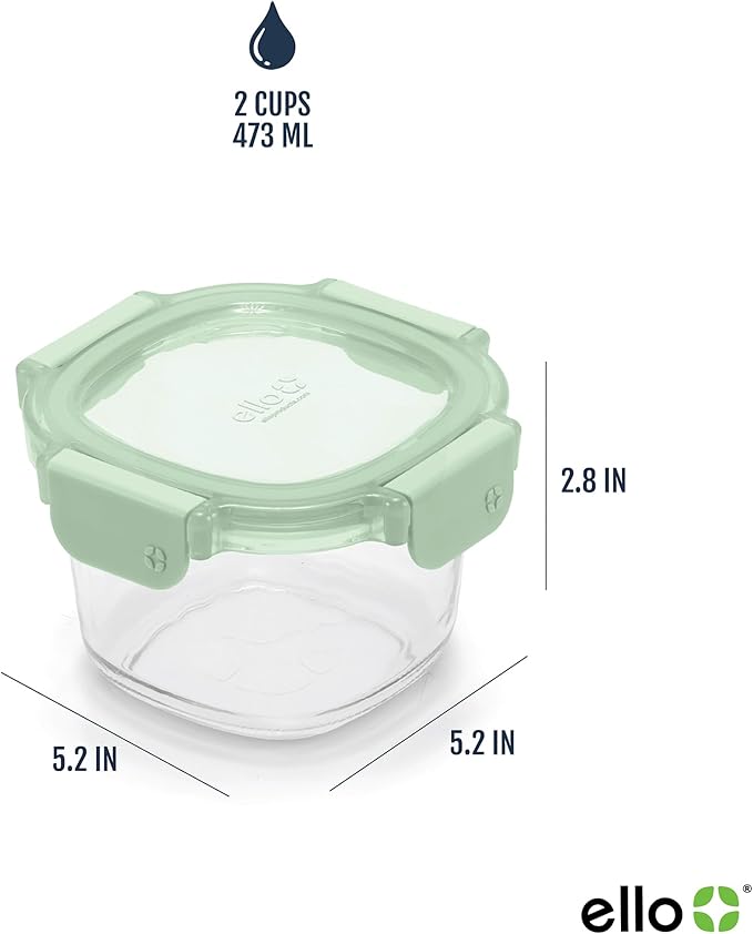 Ello Color Lock 2 Cup 6PC, 3 Pack Glass Meal Prep Sets Leak-Proof Glass Food Storage Containers with Airtight BPA-Free Plastic Lids, Dishwasher