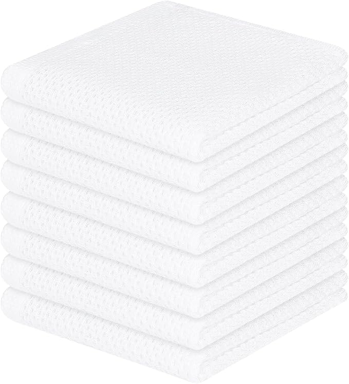 Homaxy 100% Cotton Waffle Weave Kitchen Dish Cloths, Ultra Soft Absorbent Quick Drying Dish Towels, 12 x 12 Inches, 8-Pack, White