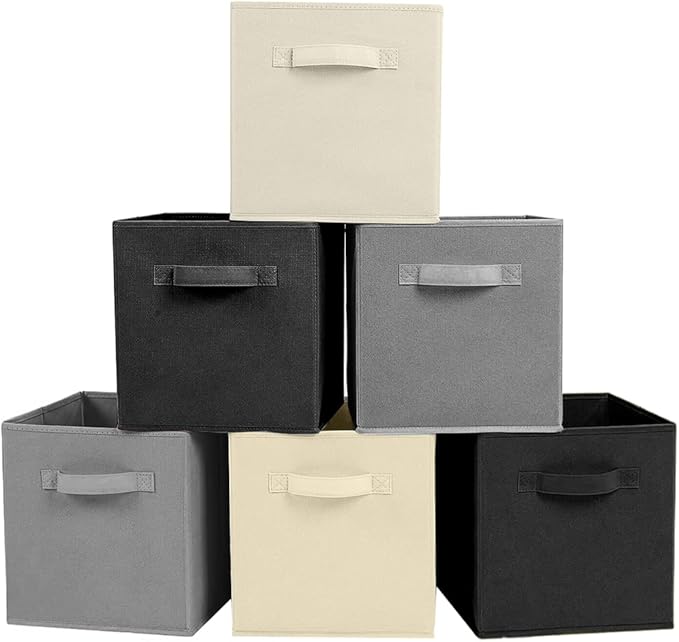 Foldable Fabric Storage Cubes, Black, Beige, Grey