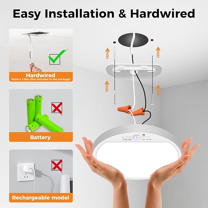 Slochi 2Pack Motion Sensor Ceiling Light Wired, 3000K/4000K/6500K Motion Sensor Light Indoor, 15W 1500LM 7 In Closet Lights Motion Sensored with Timer, Flush Mount Light for Hallway Wall Pantry, White