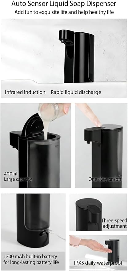 Automatic Soap Dispenser Touchless Dish Soap Dispenser 13.5oz/400ml with Infrared Sensor Type-C Rechargeable Liquid Dispenser for Bathroom and Kitchen