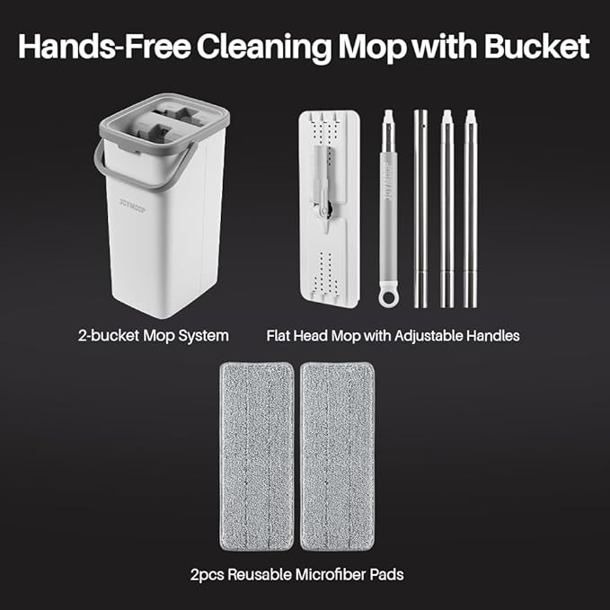 JOYMOOP Mop and Bucket Set, Dust Mops for Floor Cleaning, Wall Mop with 2 Microfiber Mop Head Replacement