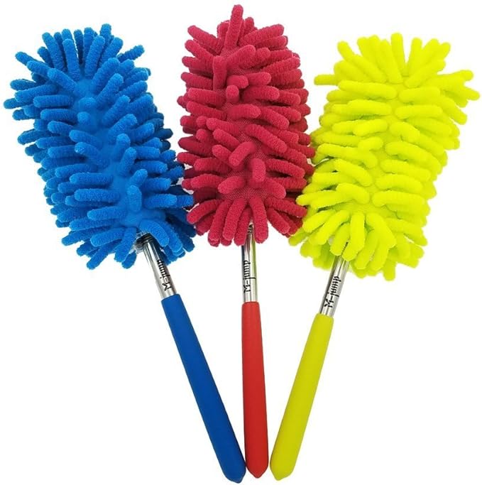 M-Jump 3 Pack Retractable Long-Reach Washable Duster for Cleaning, Microfiber Hand Duster Brush with Telescoping Pole for Cleaning Car, Window