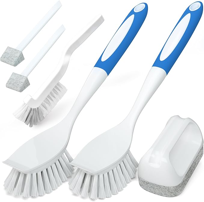 Holikme Cleaning Brush Set, Scouring Pad for Cleaning, Groove Gap Brushes for Pot, Pan, Kitchen Sink, Wire Brushes (Azul)