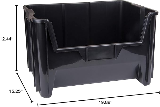 Quantum Storage Systems QGH700BR Giant Stack Recycled Plastic Multipurpose Part Organizer Black Bins 16" L x 20" W x 13" H 3 Pack