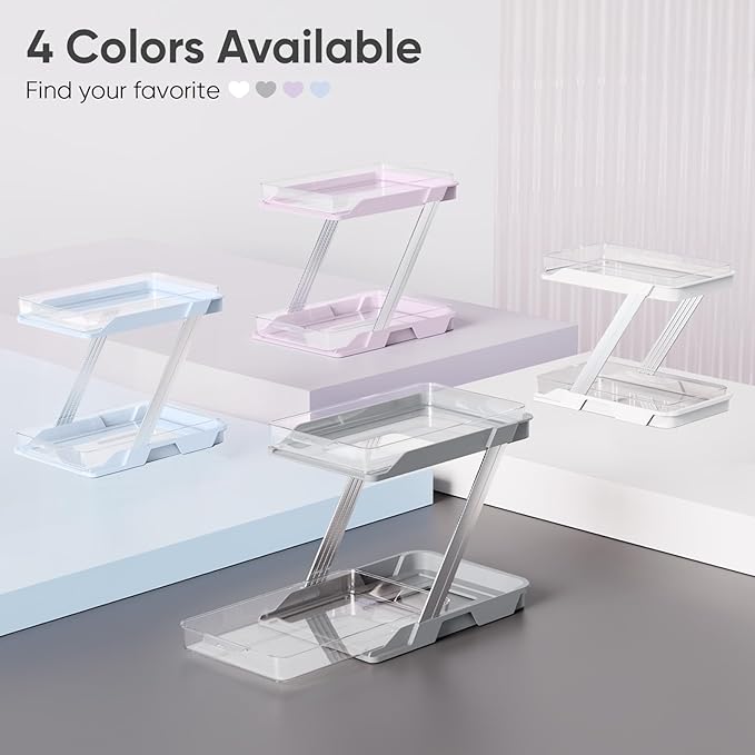 3 Pack Bathroom Organizers and Storage - Multi-Purpose,2-Tier Clear Pull Out Organization for Bathroom,Under Sink,Kitchen,Vanity,Countertop,Cabinet,Pantry & Medicine Cabinet,Grey