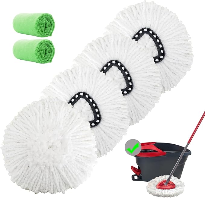 4 Pack Spin Mop Replacement Heads Microfiber Mop Refills Replace Heads Safe for All Hard-surfaced Floors Includes 2 Extra Microfiber Cleaning Cloths
