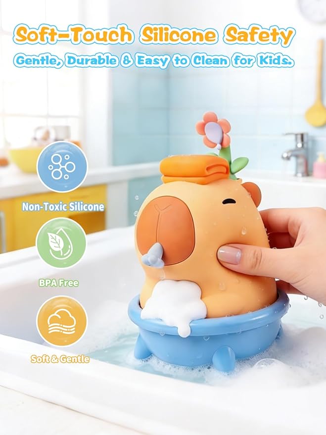QANYI Capybara Silicone Touchless Soap Dispenser - Automatic Bubble Foam Machine for Kids, IPX7 Waterproof & Rechargeable, Fun Bath Toy to Encourage Child Hygiene from Hand Washing to Bath Time(Blue)