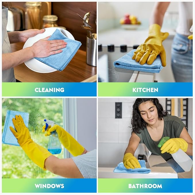 HOMEXCEL Blue Microfiber Cleaning Cloth 12 Pack, 12.5 x 12.5 inch Microfiber Towels for Cars, Ultra Absorbent Car Washing Cloth, Lint Free Streak Free Cleaning Rags for Car, Kitchen, and Window