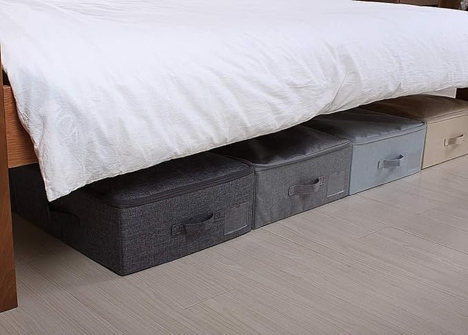 iwill CREATE PRO Pack of 2, Rigid Underbed Storage Boxes with Zip Lid for Clothes, Bedding Sheets, Blankets Organiser, Black Gray