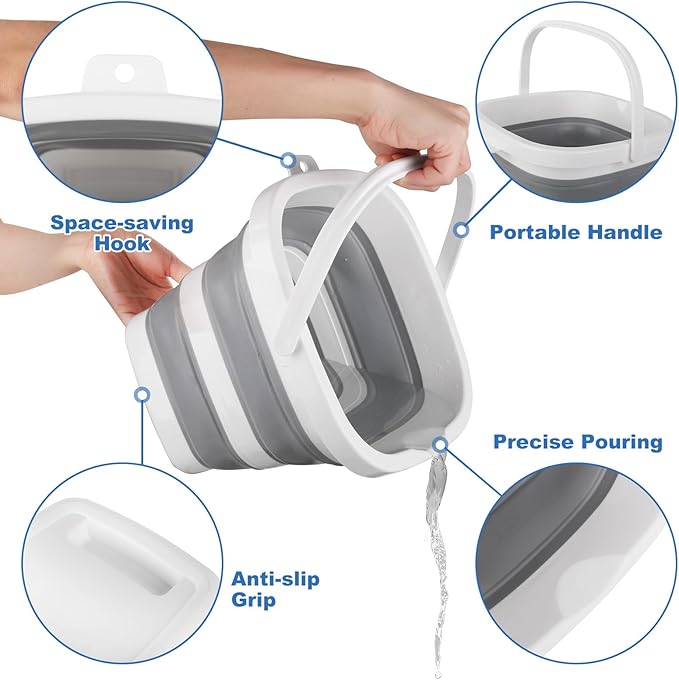 Car Wash Bucket 5L, Collapsible Bucket for Cleaning Supplies, Folding Mop Buckets Water Storage Containers for Camping Gardening Finishing Beach Outdoor RV Sink Wash Basin Ice Tub Swamp Emergency Prep
