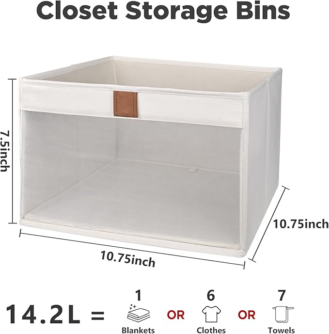 Linen Closet Organizers and Storage, Closet Storage Bins Basket Organizer, Foldable Organization Baskets with Mesh Window for Clothes Towels and Toys, 10.75" x 10.75" x 7.5", Beige, 6 pack