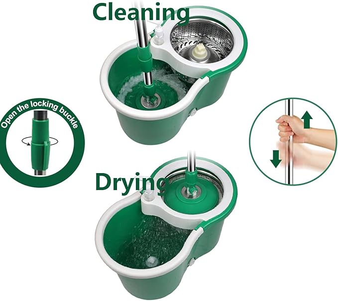 Spin Mop and Bucket Set,for Floor Cleaning,with 56" Adjustable Handle and 3 Microfiber Mophead(20QT Green)