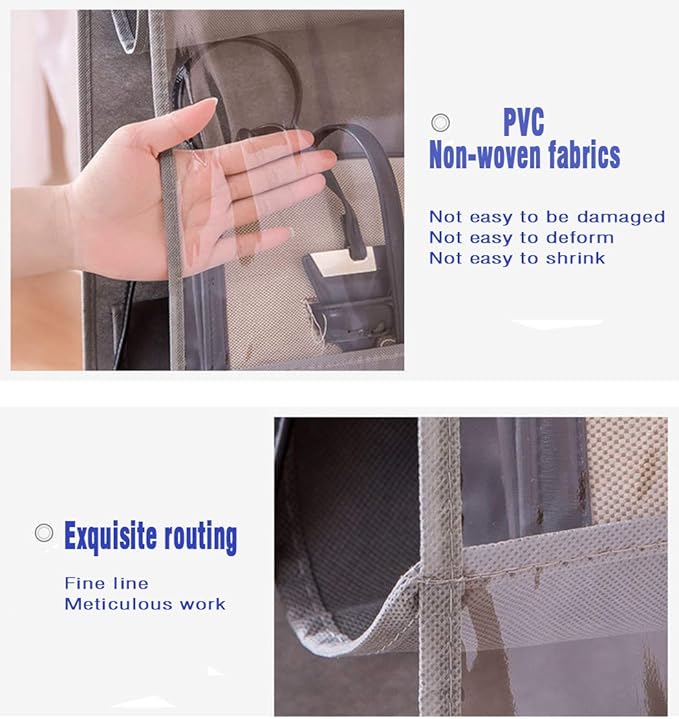 AARAINBOW 2 Packs Hanging Handbag Purse Organizer, Purse Bag Organizer Storage, 8 Pockets Hanging Bag Organizer for Closet Rack, Wardrobe Closet Space Saving Purses Holder, 41L*13.5W (B, 2 Black)