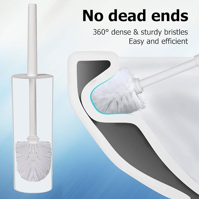 Topsky Toilet Brush & Holder Set, 2 Pack Plastic Round Barrel Loo Brush with 2 Replacement Heads, Durable for Bathroom, White