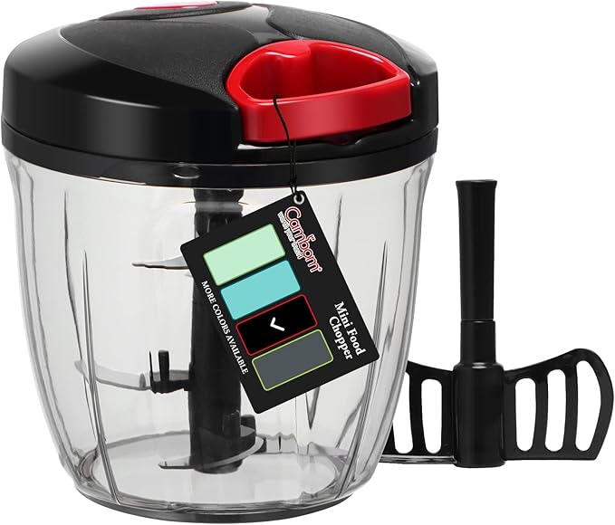 Cambom Manual Food Chopper Vegetable Cutter, Hand String Vegetable Chopper Onions Cutter for Vegetable Fruits Nuts BPA Free Food Safe Material, 900ml Black