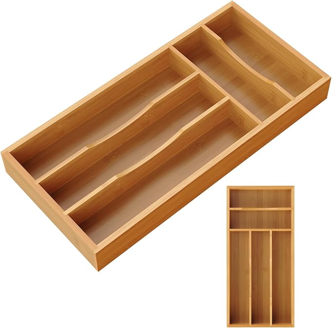 Small Silverware Organizer, Bamboo Kitchen Drawer Cutlery Organizer