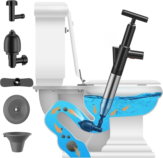 Toilet Plunger, High-Pressure Toilet Snake, Clog Remover, Heavy-Duty Air Drain Unclogger with Visual Barometer, Powerful Drain Auger, Plungers for Bathroom
