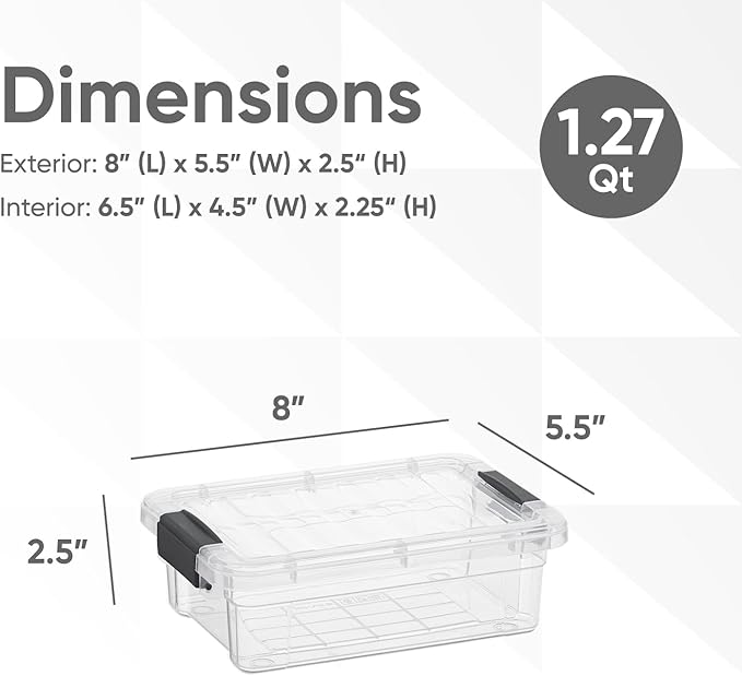 Superio Clear Storage Boxes with Lids, 1.27 Quart Plastic Container Bins for Organizing, Stackable Crates, BPA Free, Non Toxic, Odor Free